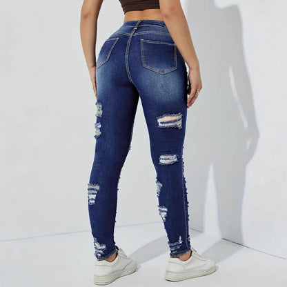 JEAN skinny stretch déchiré et effiloché pour femme