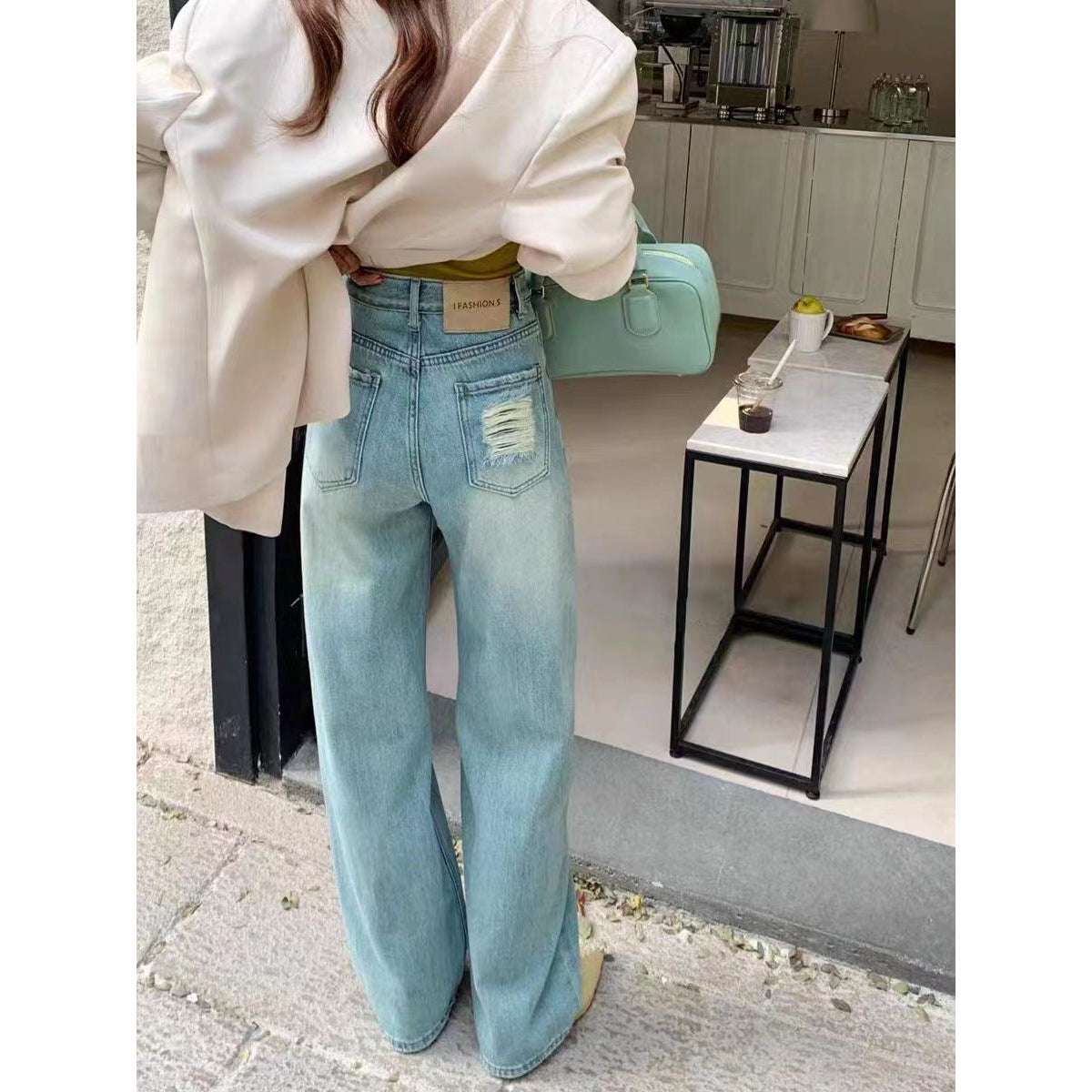JEAN droit taille haute déchiré