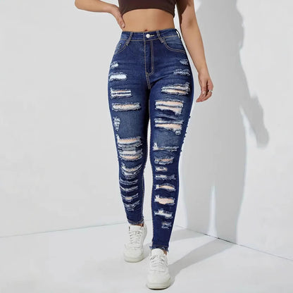 JEAN skinny stretch déchiré et effiloché pour femme