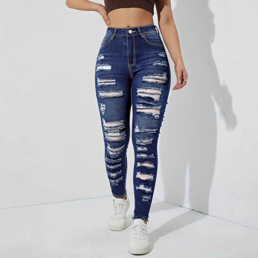JEAN skinny stretch déchiré et effiloché pour femme
