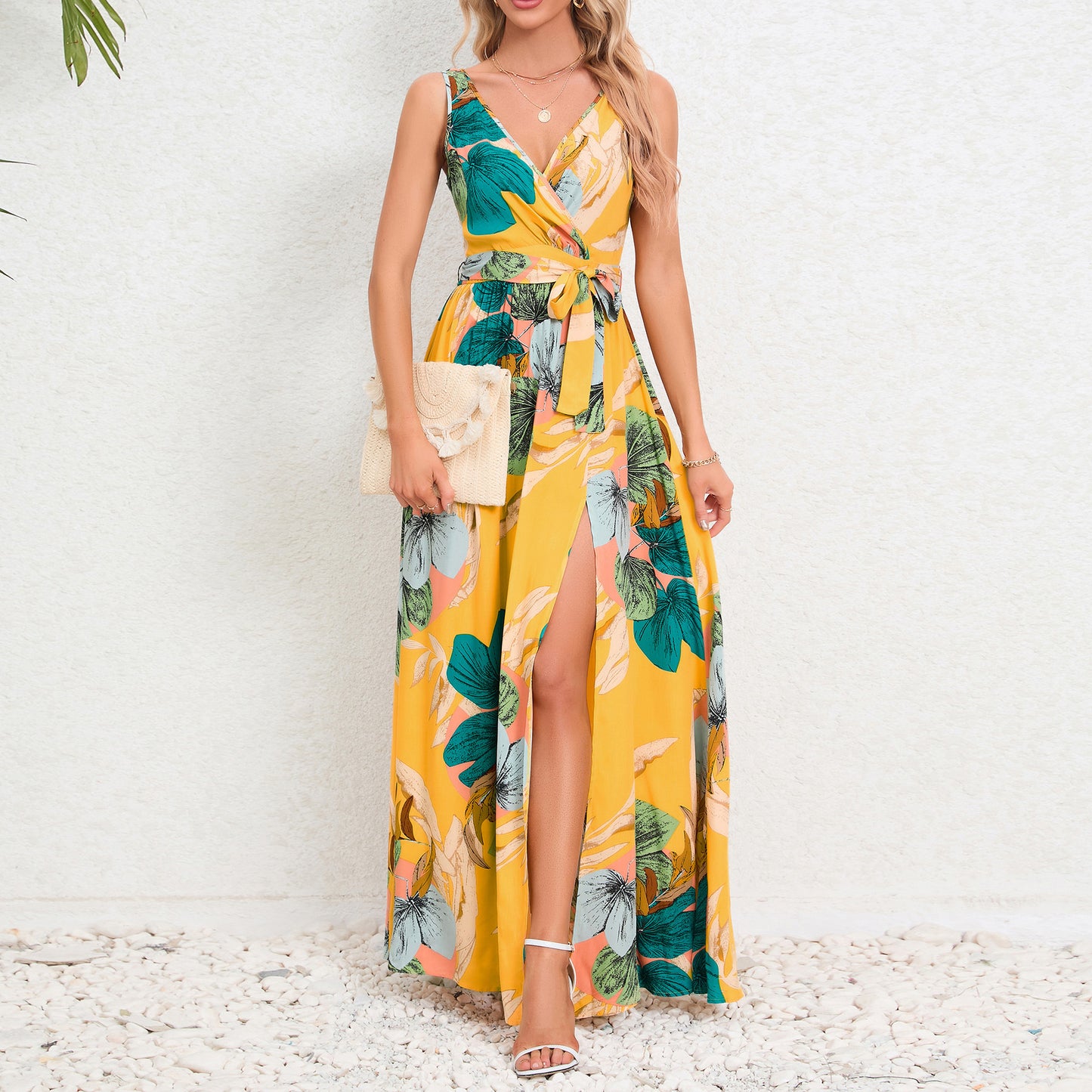ROBE longue d'été sans manches à fleurs