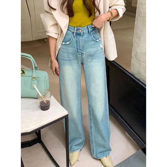JEAN droit taille haute déchiré