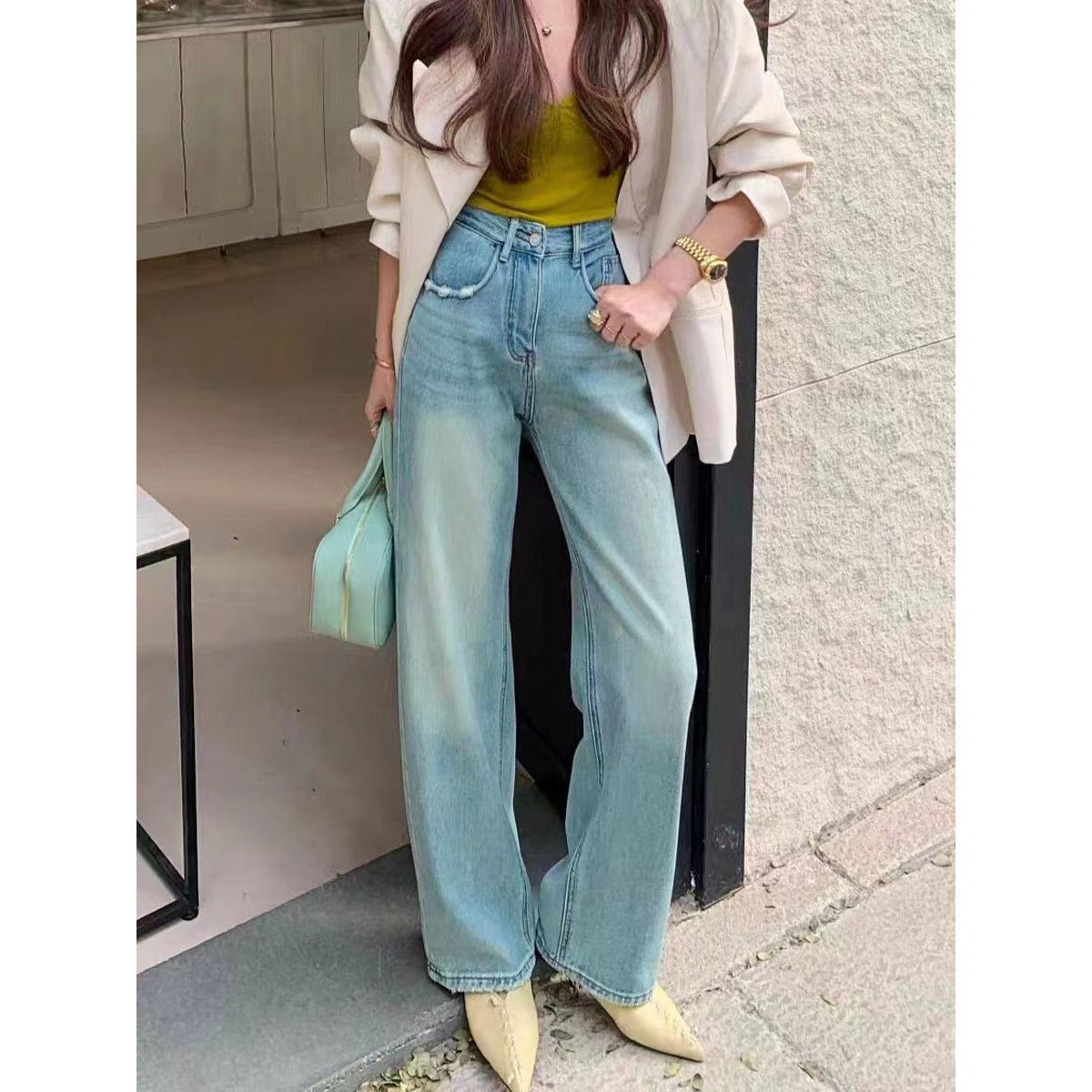 JEAN droit taille haute déchiré