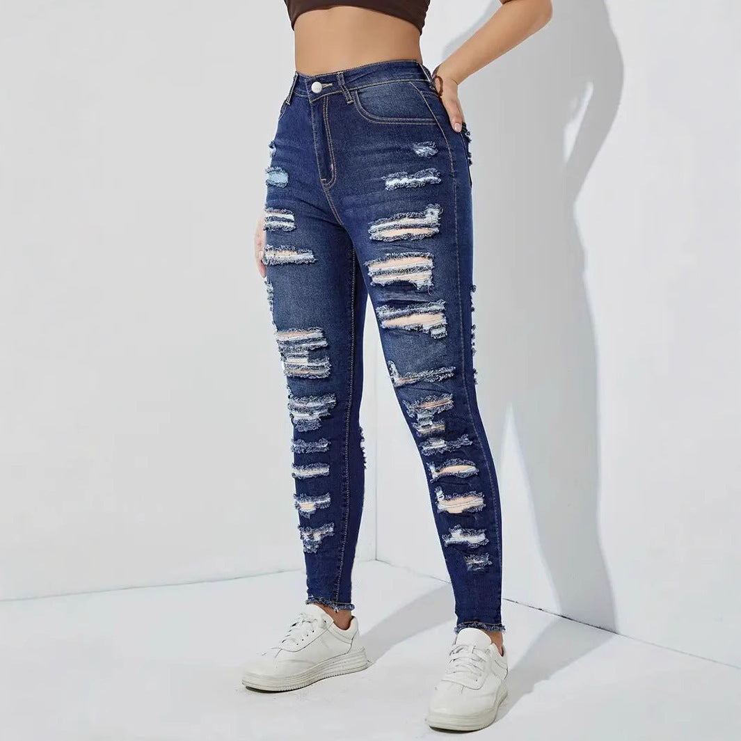 JEAN skinny stretch déchiré et effiloché pour femme
