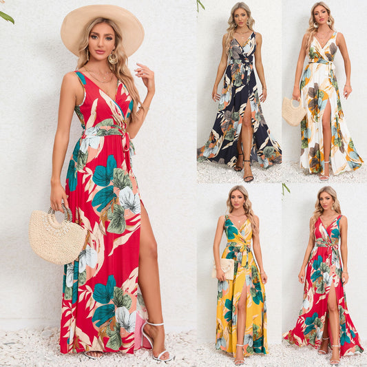 ROBE longue d'été sans manches à fleurs