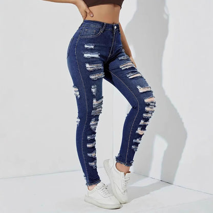 JEAN skinny stretch déchiré et effiloché pour femme